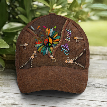 Be Kind Hippie Sunflower Leather Style Baseball Cap
