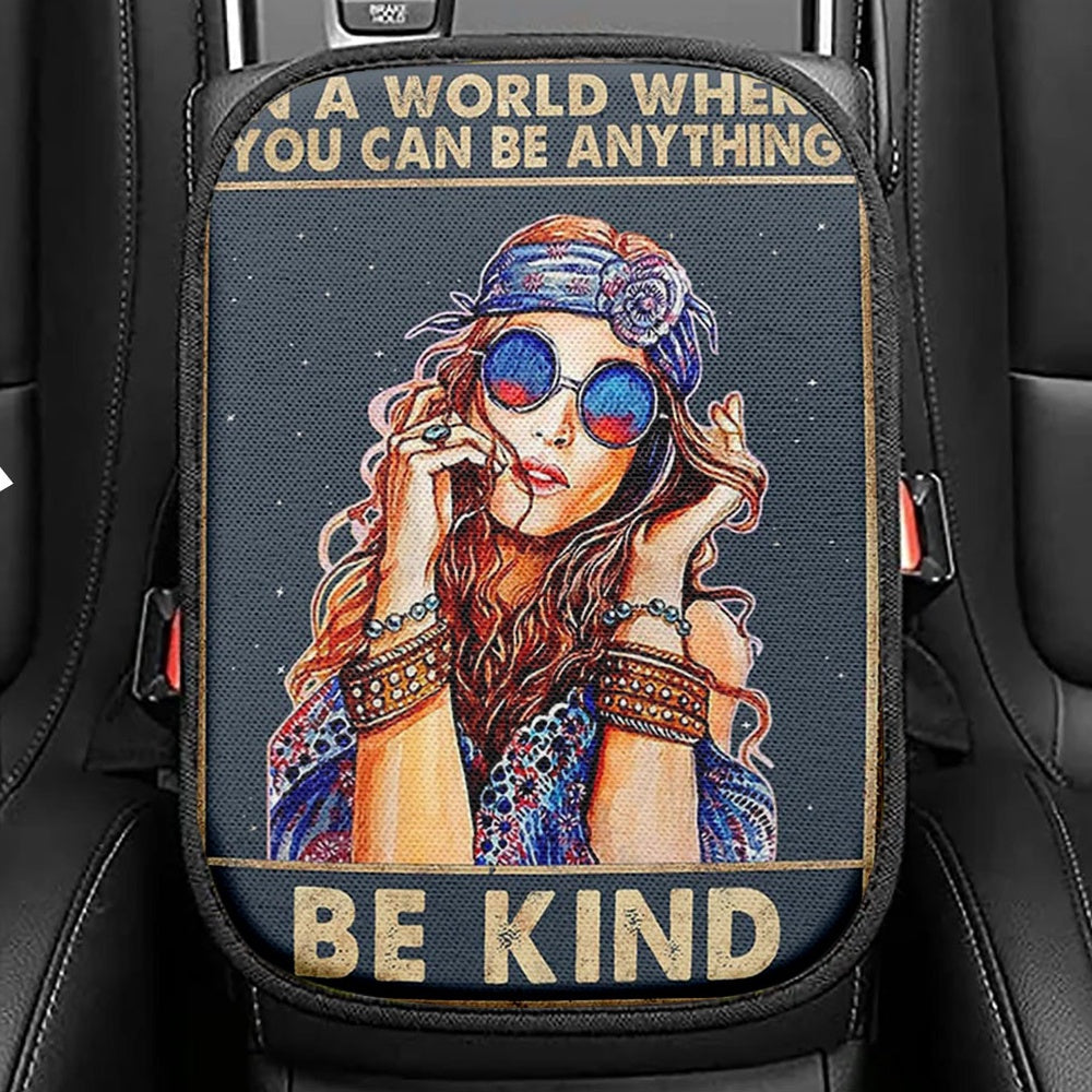 Be Kind Seat Box Cover, Boho Car Center Console Cover, Hippie Car Interior Accessories