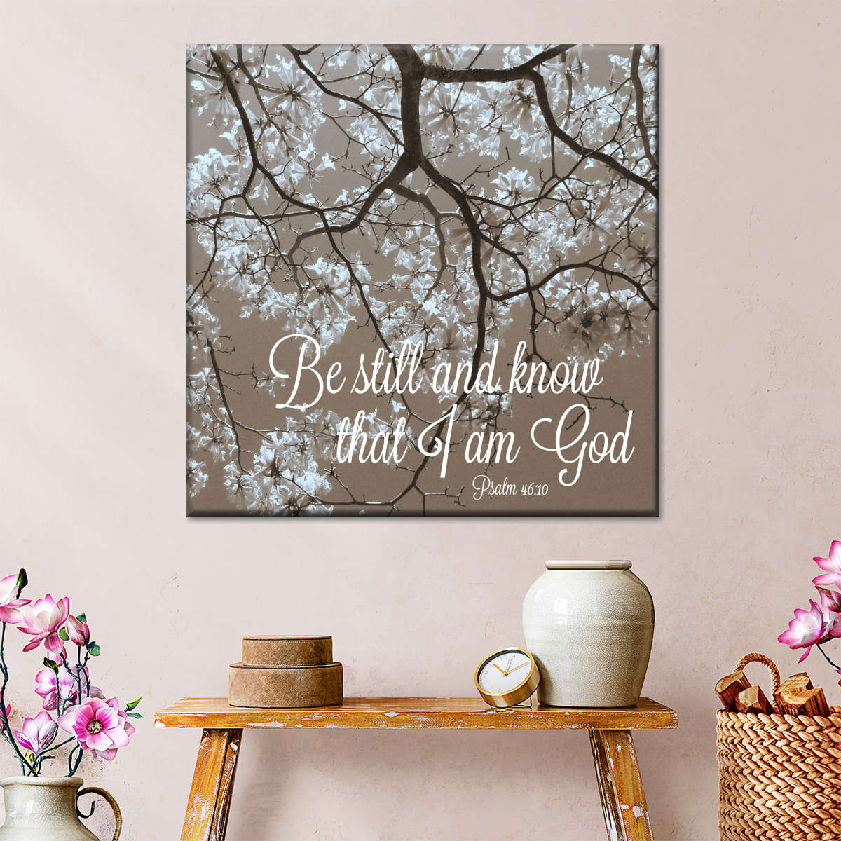 Be Still And Know Bible Verse Square Canvas Wall Art - Bible Verse Wall Art Canvas - Religious Wall Hanging