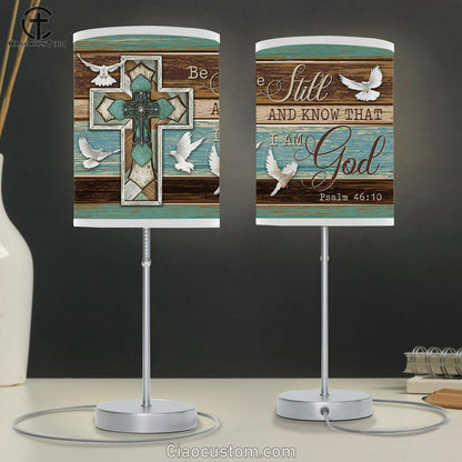 Be Still And Know That I Am God - Dove Cross - Christian Table Lamp For Bedroom - Christian Room Decor