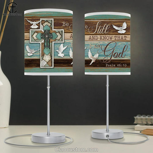 Be Still And Know That I Am God - Dove Cross - Christian Table Lamp For Bedroom - Christian Room Decor