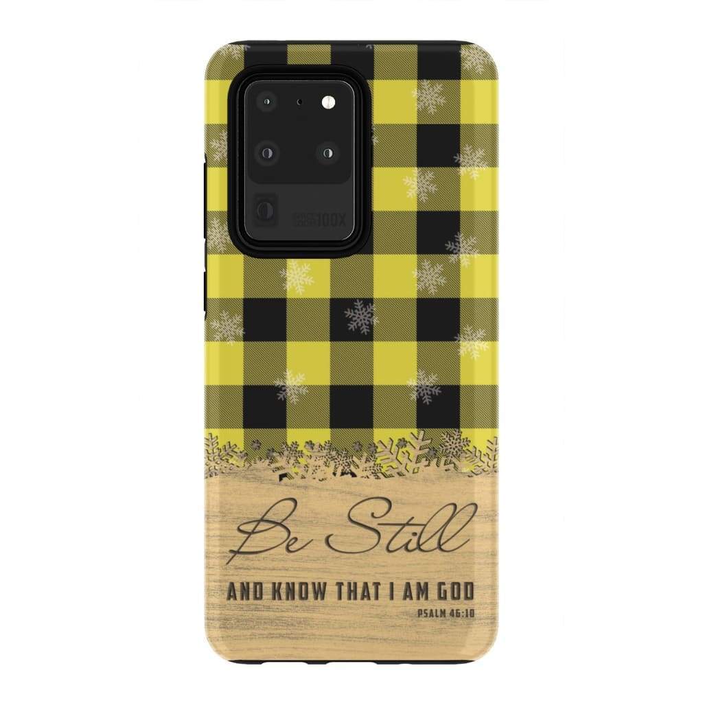 Be Still And Know That I Am God - Yellow Black Buffalo Plaid - Christmas Phone Case - Bible Verse Phone Cases Samsung