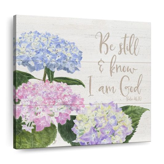 Be Still And Know That I Am God Abundant Blooms Square Canvas Wall Art - Bible Verse Wall Art Canvas - Religious Wall Hanging