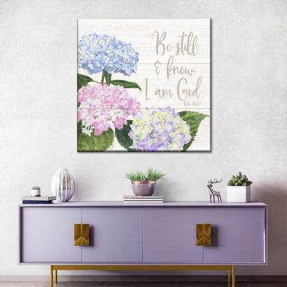 Be Still And Know That I Am God Abundant Blooms Square Canvas Wall Art - Bible Verse Wall Art Canvas - Religious Wall Hanging