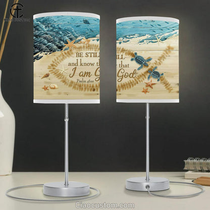 Be Still And Know That I Am God Beach Couple Sea Turtle Starfish Conch Table Lamp For Bedroom - Bible Verse Table Lamp - Religious Room Decor