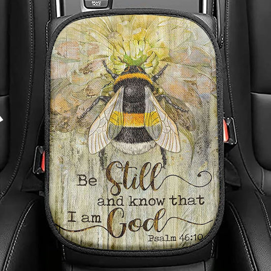 Be Still And Know That I Am God Birdhouse Red Cardinal Seat Box Cover, Christian Car Center Console Cover, Bible Verse Car Interior Accessories