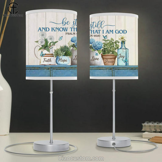 Be Still And Know That I Am God Blue Hydrangea Lamp Art Table Lamp - Christian Lamp Art - Religious Art