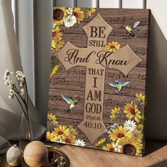 Be Still And Know That I Am God Canvas - Beautiful Cross Hummingbird Canvas Posters - Christian Wall Posters - Religious Wall Decor
