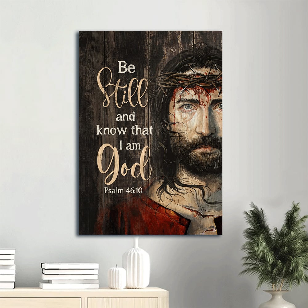 Be Still And Know That I Am God Canvas Wall Art - Jesus Drawing Portrait Canvas - Gift For Christian
