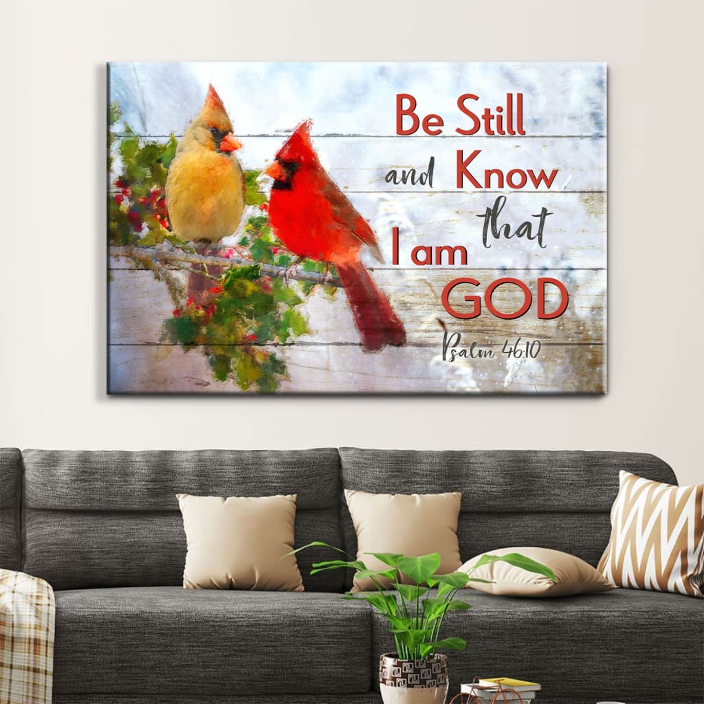 Be Still And Know That I Am God, Cardinal Bird Couple, Christian Wall Art Canvas - Religious Wall Decor