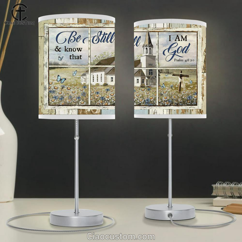 Be Still And Know That I Am God Church Daisy Garden Old Ruggred Cross Table Lamp For Bedroom - Bible Verse Table Lamp - Religious Room Decor