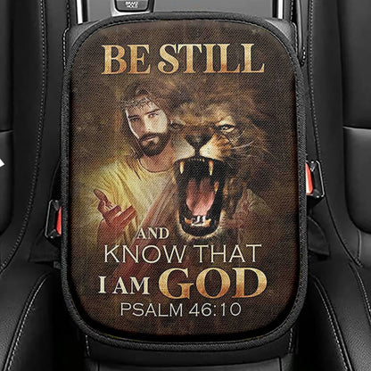 Be Still And Know That I Am God Cross Hummingbird Seat Box Cover, Bible Verse Car Center Console Cover, Inspirational Car Interior Accessories