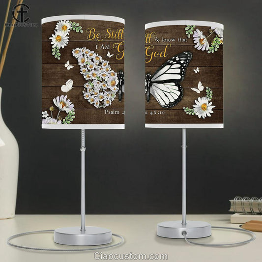 Be Still And Know That I Am God Daisy Butterfly Large Table Lamp - Christian Lamp Art - Bible Verse Table Lamp Art