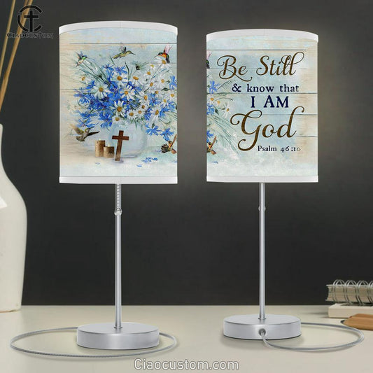 Be Still And Know That I Am God Daisy Flower Hummingbird Table Lamp For Bedroom - Bible Verse Table Lamp - Religious Room Decor