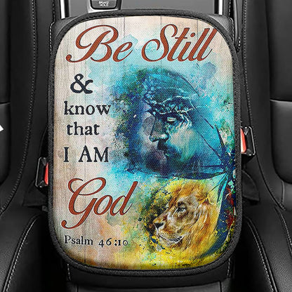 Be Still And Know That I Am God Daisy Hummingbird Seat Box Cover, Christian Car Center Console Cover, Bible Verse Car Interior Accessories