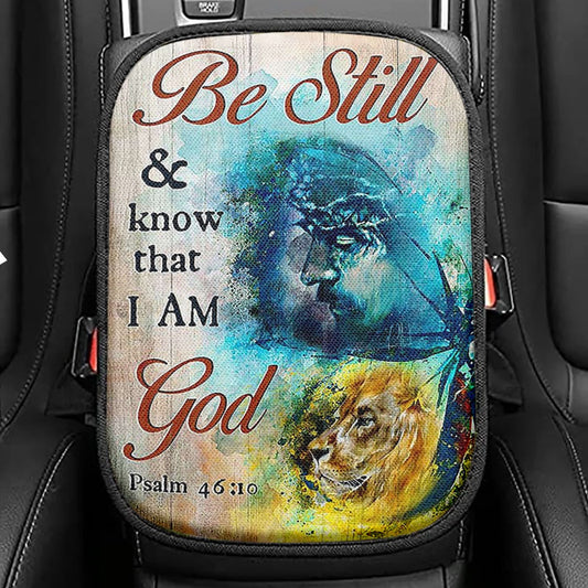 Be Still And Know That I Am God Daisy Hummingbird Seat Box Cover, Christian Car Center Console Cover, Bible Verse Car Interior Accessories