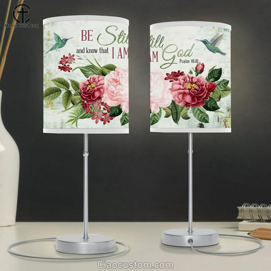 Be Still And Know That I Am God Flower Hummingbird Table Lamp Print - Inspirational Table Lamp Art - Scripture Lamp Art