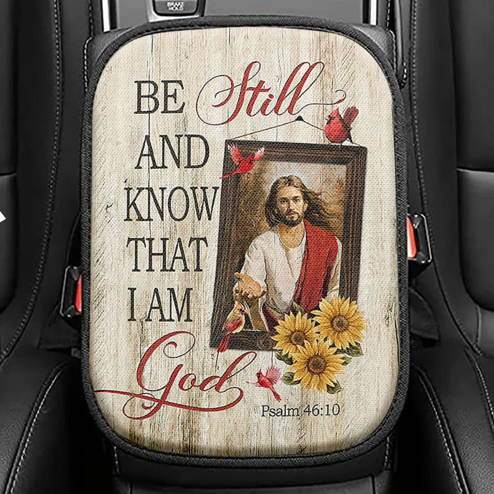 Be Still And Know That I Am God Frog Mushroom Seat Box Cover, Bible Verse Car Center Console Cover, Christian Inspirational Car Interior Accessories