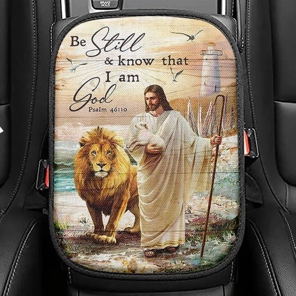 Be Still And Know That I Am God Horse White Butterfly Seat Box Cover, Bible Verse Car Center Console Cover, Inspirational Car Interior Accessories