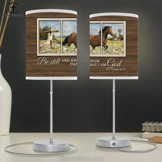 Be Still And Know That I Am God Horse White Flower Field Lamp Art Table Lamp - Christian Room Decor - Gifts For Horse Lovers