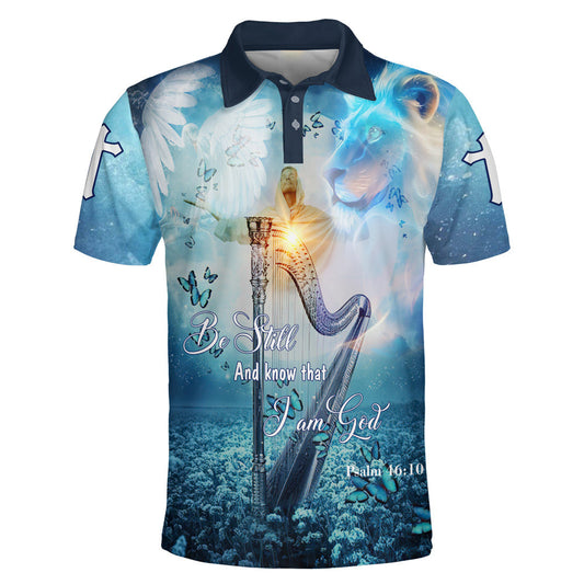 Be Still And Know That I Am God Jesus And Butterfly Polo Shirt - Christian Shirts & Shorts