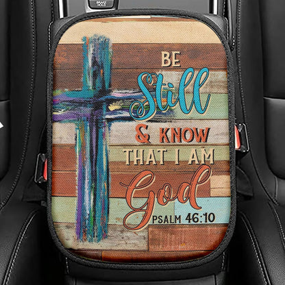 Be Still And Know That I Am God, Jesus Face Stunning Crown White Dove Car Center Console Cover, Bible Verse Car Interior Accessories