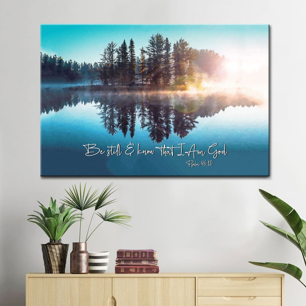 Be Still And Know That I Am God, Lake Reflections, Christian Wall Art Canvas - Religious Wall Decor