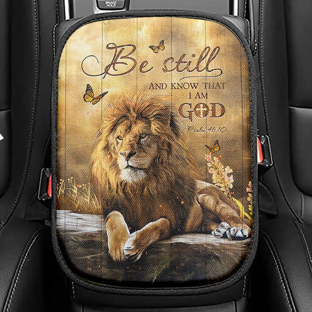 Be Still And Know That I Am God Lily Flower Hummingbird Seat Box Cover, Bible Verse Car Center Console Cover, Christian Car Interior Accessories
