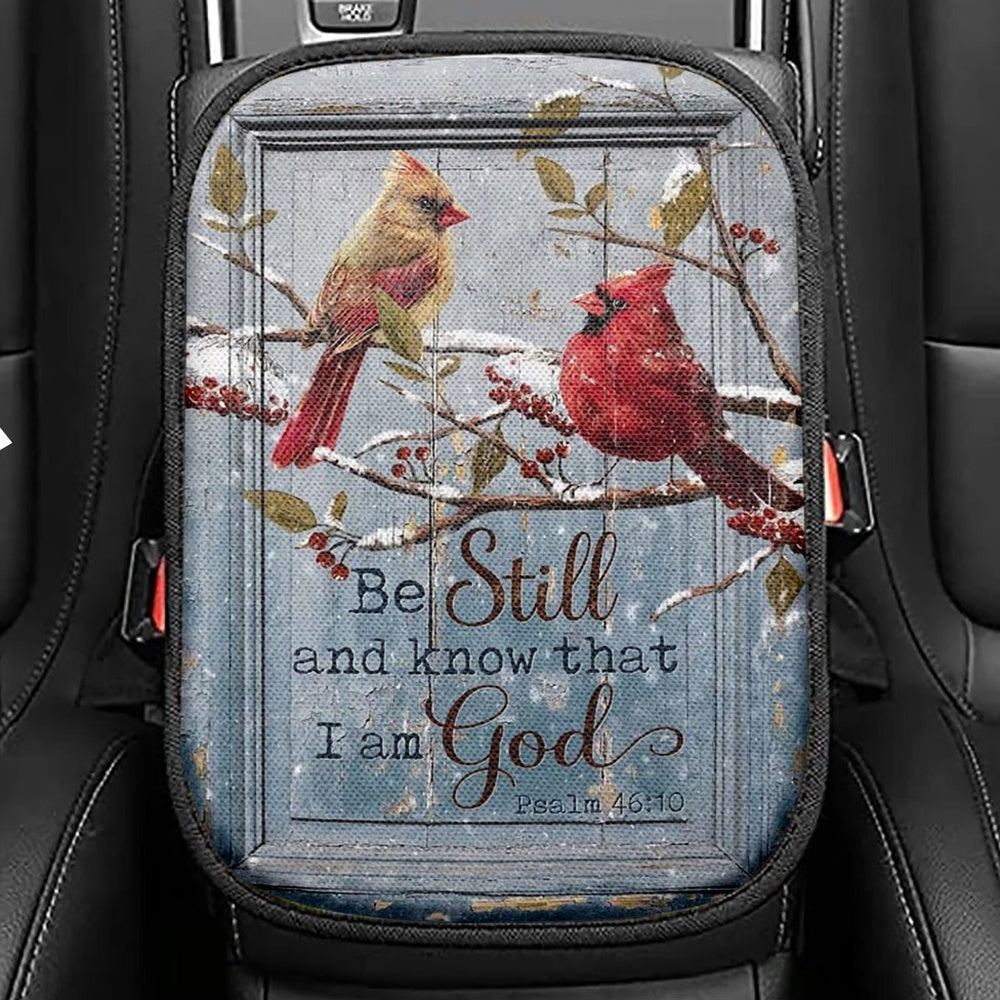 Be Still And Know That I Am God Lion Wooden Sign Seat Box Cover, Bible Verse Car Center Console Cover, Christian Inspirational Car Armrest Cover