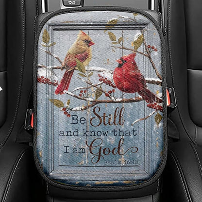 Be Still And Know That I Am God Lion Wooden Sign Seat Box Cover, Bible Verse Car Center Console Cover, Christian Inspirational Car Armrest Cover