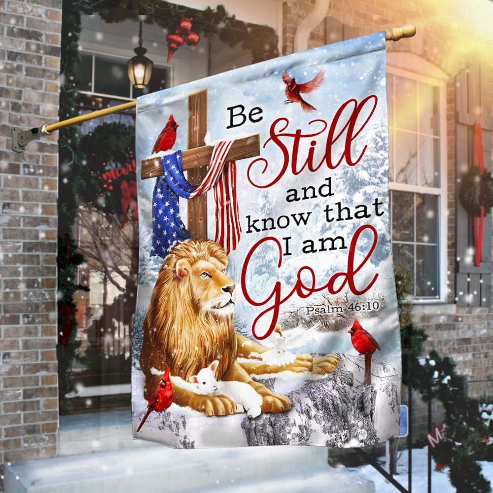 Be Still And Know That I Am God Lion of Judah Christmas Flag - Religious Christmas House Flags