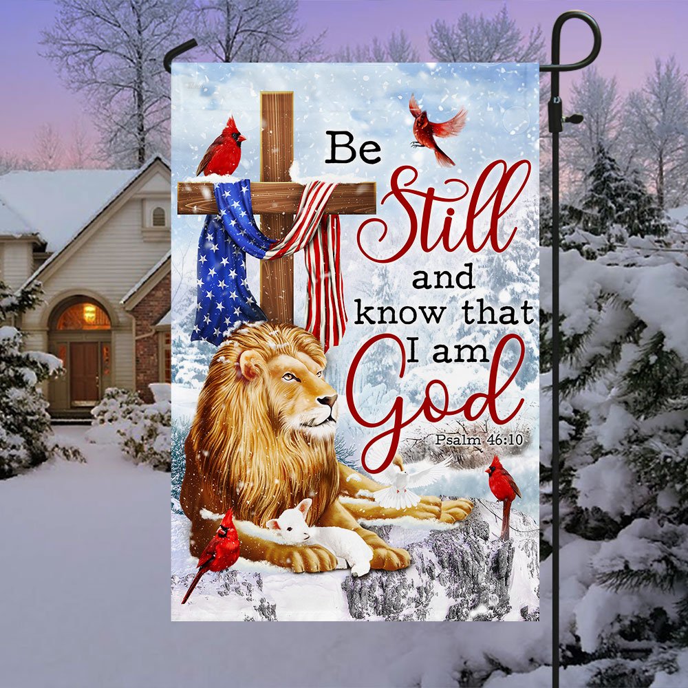 Be Still And Know That I Am God Lion of Judah Christmas Flag - Religious Christmas House Flags