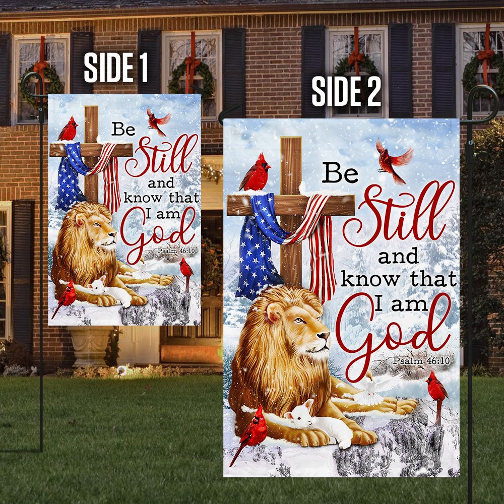 Be Still And Know That I Am God Lion of Judah Christmas Flag - Religious Christmas House Flags