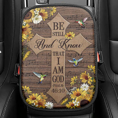 Be Still And Know That I Am God Lotus Dragonfly Seat Box Cover, Bible Verse Car Center Console Cover, Christian Inspirational Car Interior Accessories