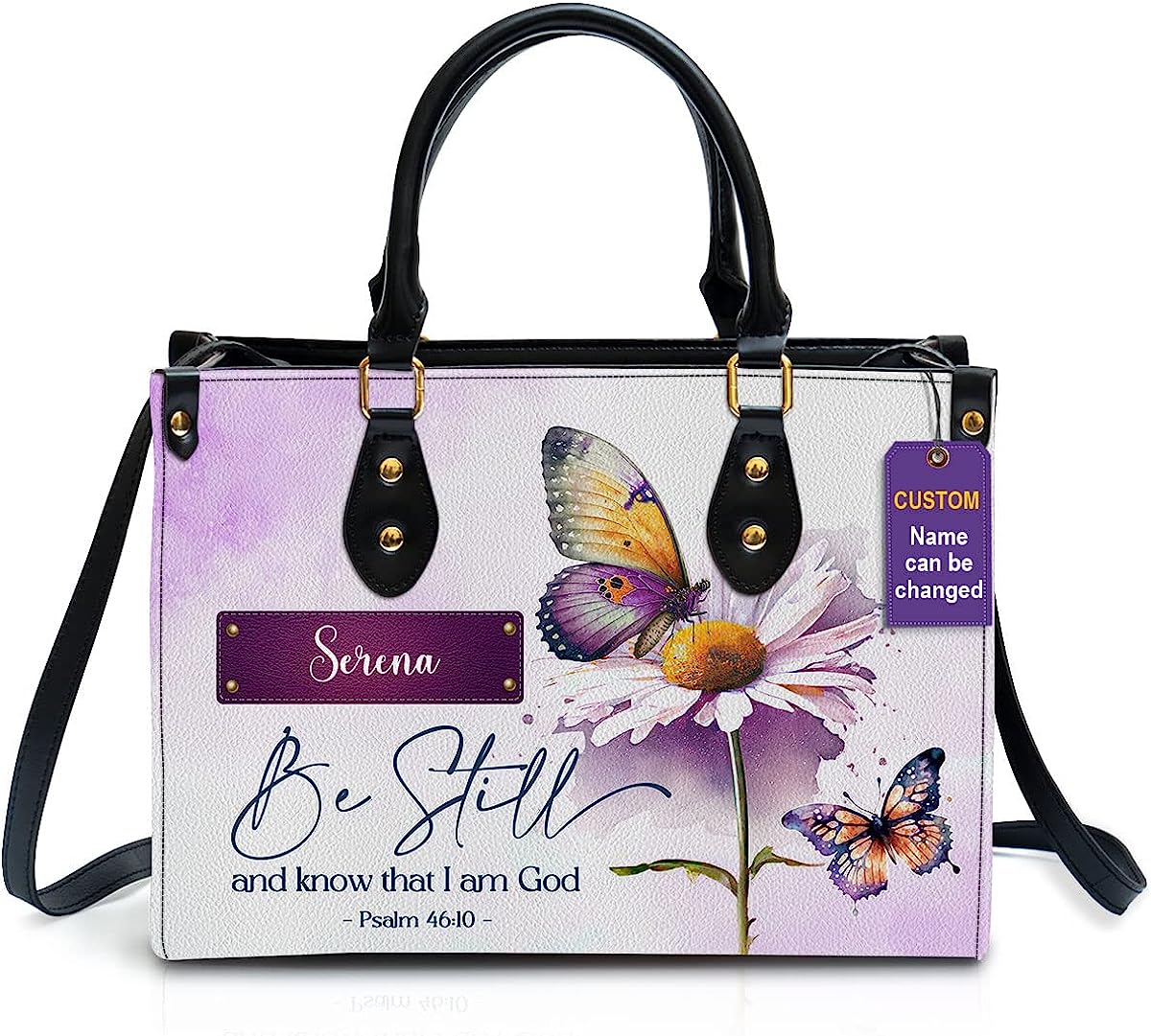 Be Still And Know That I Am God Personalized Leather Bag With Handle for Christian Women