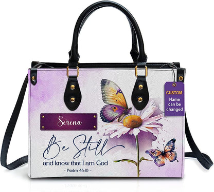 Be Still And Know That I Am God Personalized Leather Bag With Handle for Christian Women