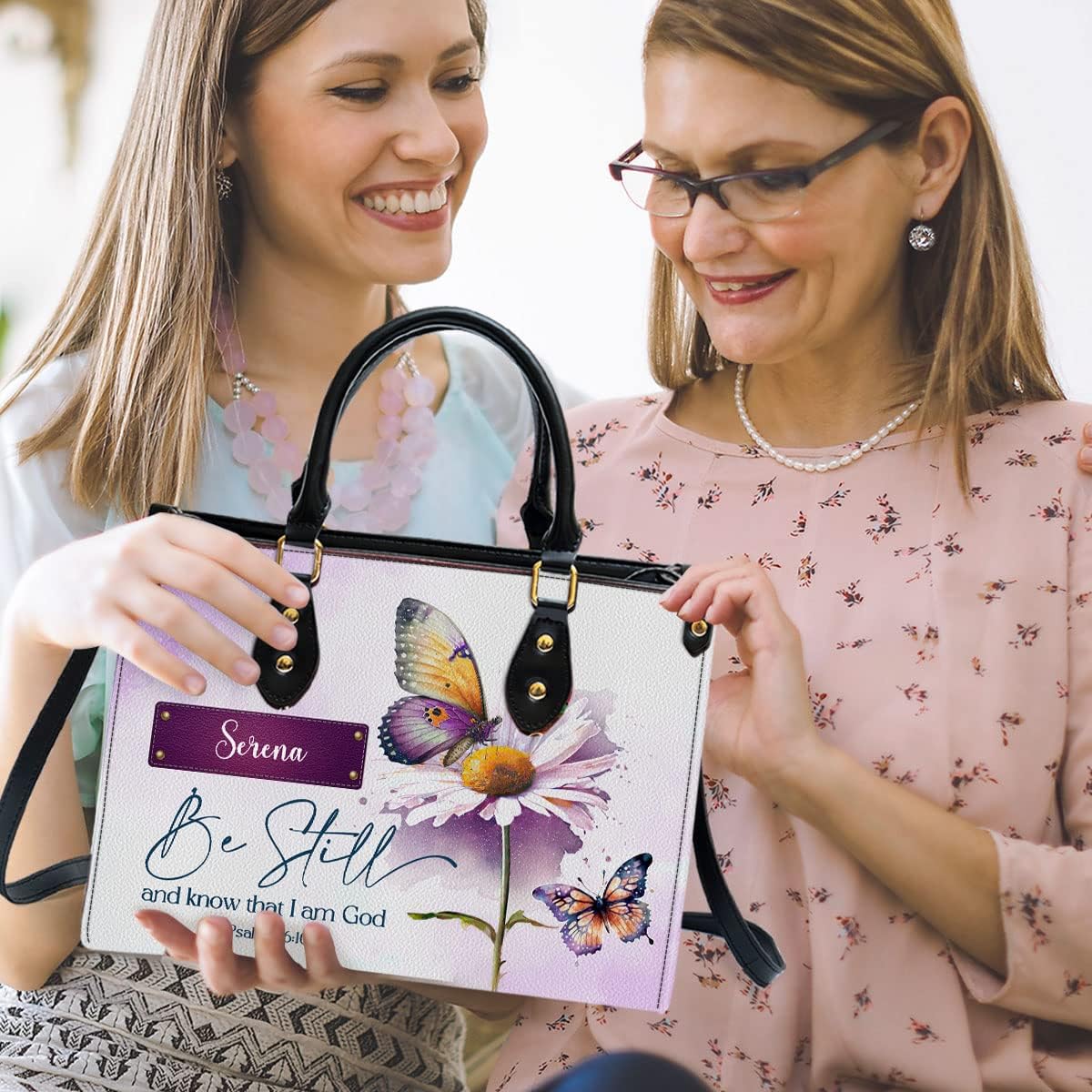 Be Still And Know That I Am God Personalized Leather Bag With Handle for Christian Women