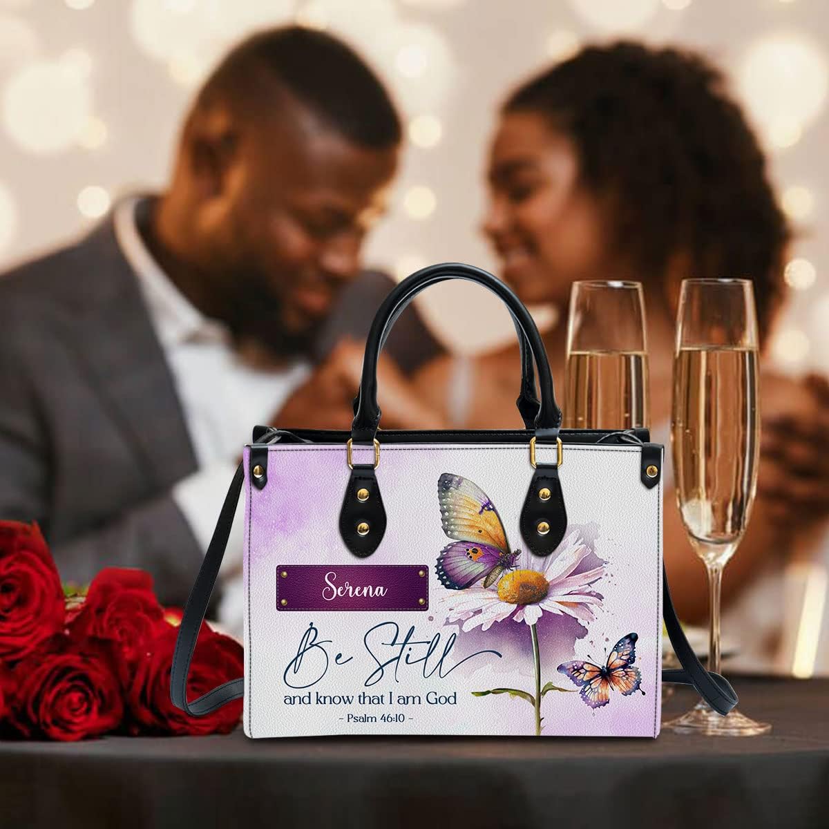 Be Still And Know That I Am God Personalized Leather Bag With Handle for Christian Women