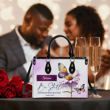 Be Still And Know That I Am God Personalized Leather Bag With Handle for Christian Women