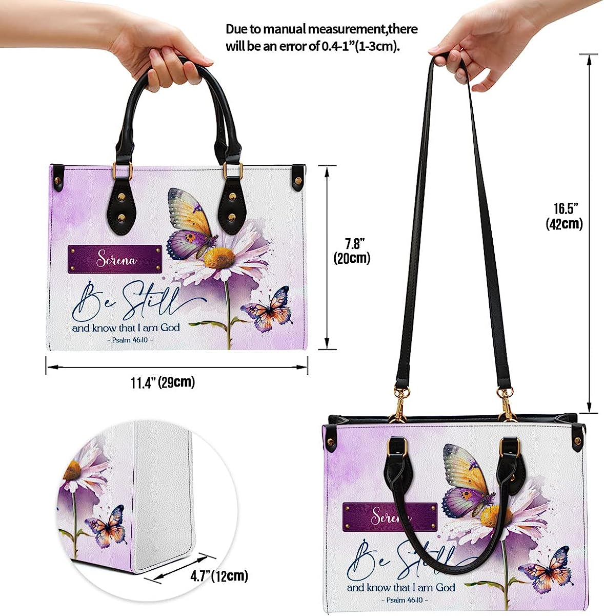 Be Still And Know That I Am God Personalized Leather Bag With Handle for Christian Women