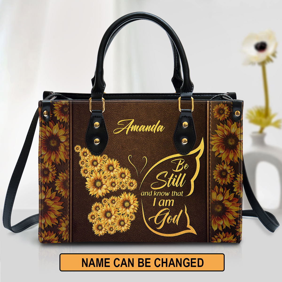 Be Still And Know That I Am God Psalm 4610 Personalized Leather Handbag With Handle Christ Gifts For Religious Women