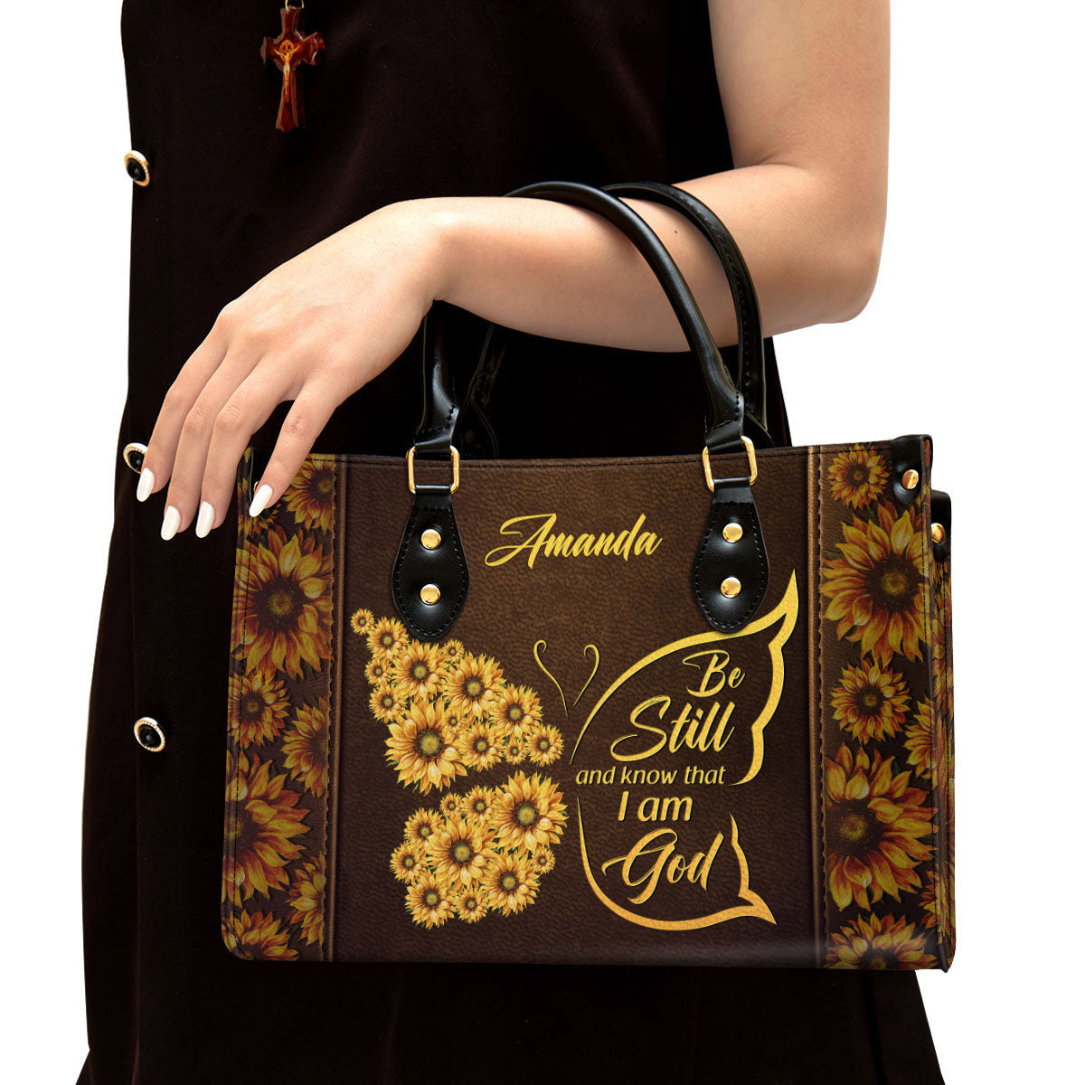 Be Still And Know That I Am God Psalm 4610 Personalized Leather Handbag With Handle Christ Gifts For Religious Women