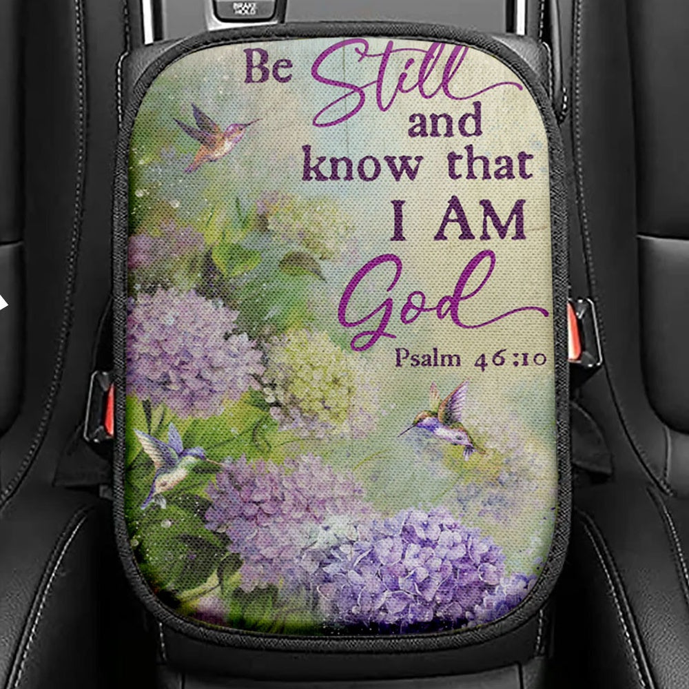Be Still And Know That I Am God Purple Hydrangea Butterfly Seat Box Cover, Bible Verse Car Center Console Cover, Christian Car Interior Accessories