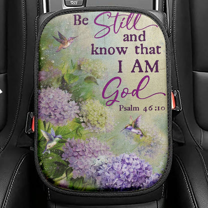 Be Still And Know That I Am God Purple Hydrangea Butterfly Seat Box Cover, Bible Verse Car Center Console Cover, Christian Car Interior Accessories