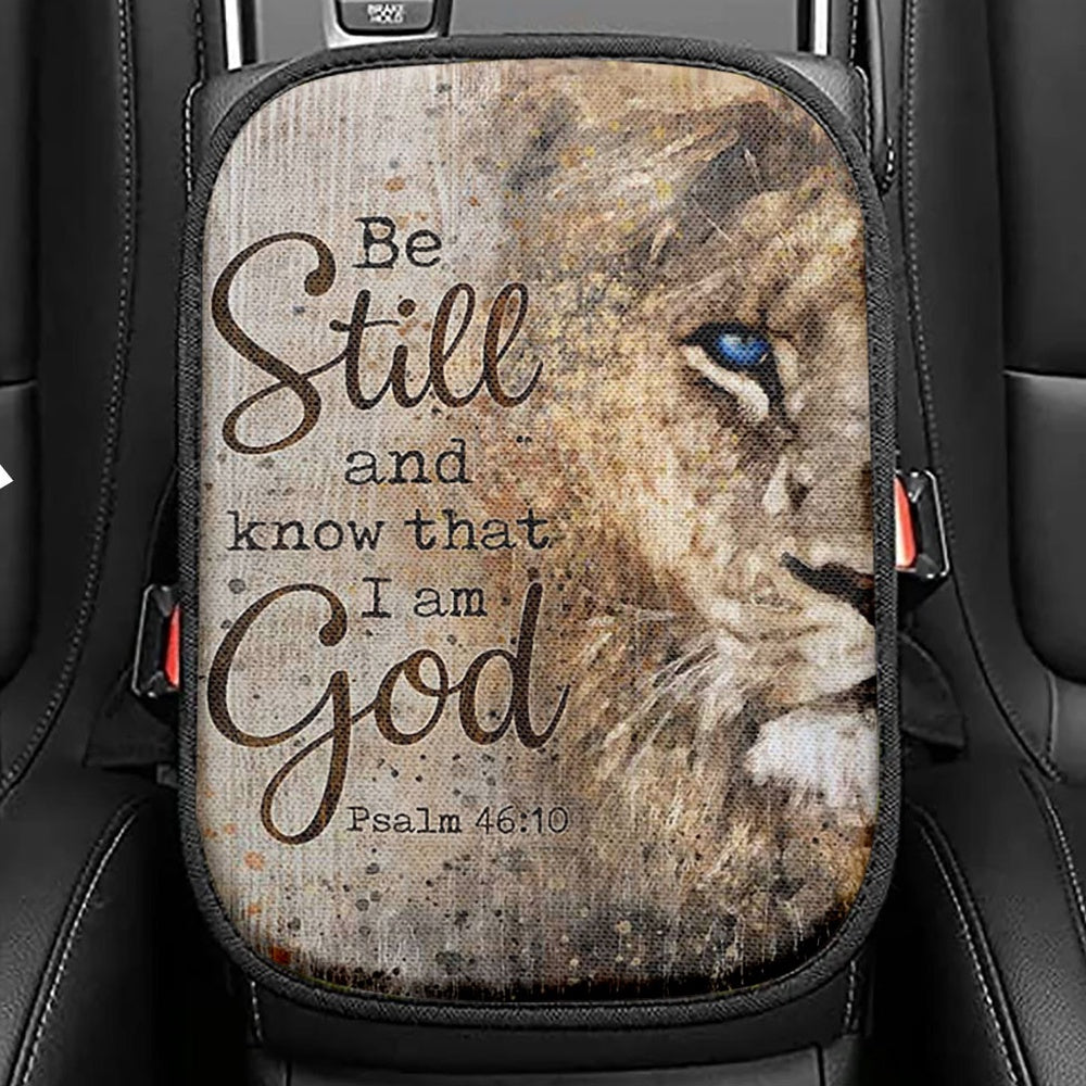 Be Still And Know That I Am God Seat Box Cover, Angry Lion Of Judah Jesus Car Center Console Cover, Christian Car Interior Accessories