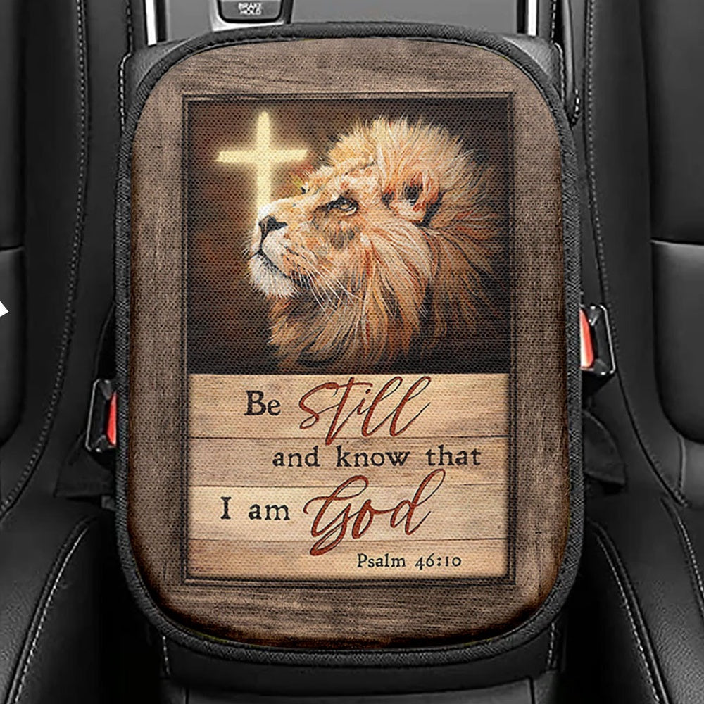 Be Still And Know That I Am God Seat Box Cover, Dandelion Lion Of Judah Lamb Of God Car Center Console Cover, Bible Verse Car Interior Accessories