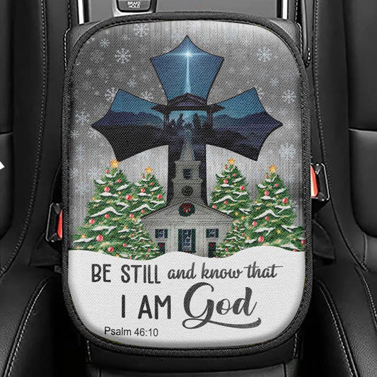 Be Still And Know That I Am God Seat Box Cover, Jesus Walking Lion Of Judah And Lamb Car Center Console Cover, Bible Verse Car Interior Accessories