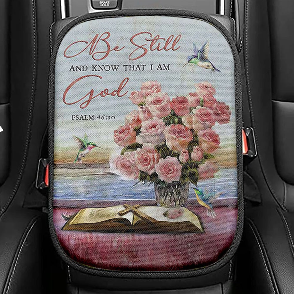 Be Still And Know That I Am God Seat Box Cover, Red Poppy Flower Roaster Car Center Console Cover, Bible Verse Car Interior Accessories