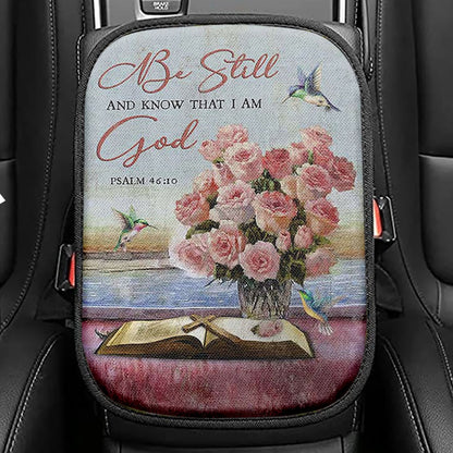 Be Still And Know That I Am God Seat Box Cover, Red Poppy Flower Roaster Car Center Console Cover, Bible Verse Car Interior Accessories