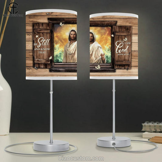 Be Still And Know That I Am God Table Lamp - Jesus Hand Ocean Large Table Lamp - Christian Lamp Art - Bible Verse Table Lamp Art